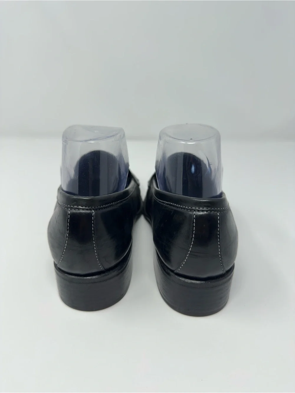 Vintage Peruzzi Black Leather Chunky Heel Penny Loafers Made in Italy Size 8.5